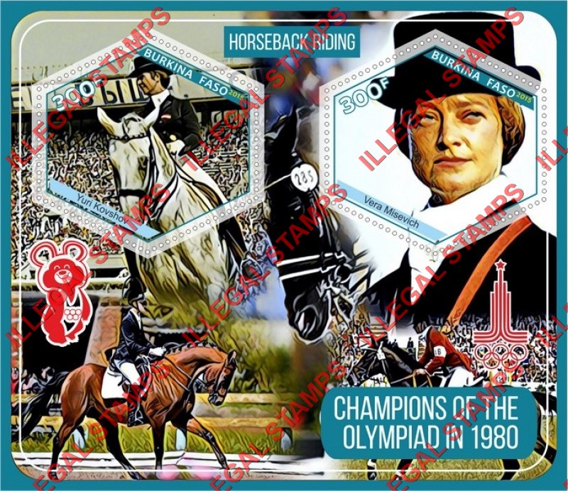 Burkina Faso 2015 Olympic Champions in Moscow in 1980 Horseback Riding Illegal Stamp Souvenir Sheet of 2